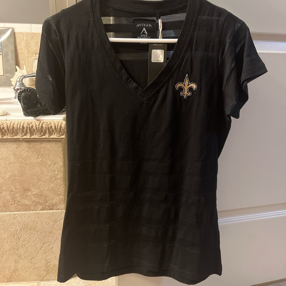 Antigua Women's Black V-Neck Tee with Gold Accent